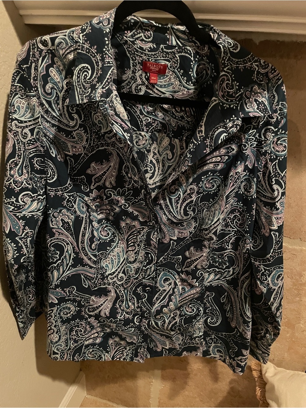 Talbots Haberdashery Green Pink Paisley Blouse preppy business casual 18W